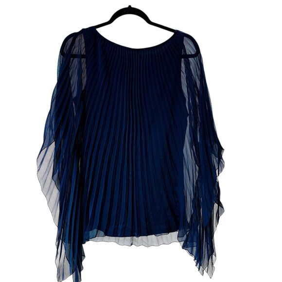 Liliana Pleated Sheer Flowing Cape Sleeve Blouse Navy Blue Women's Size Large - Picture 2 of 6